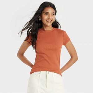 A New Day || Slim Fit Ribbed Tee in Rust